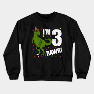 Bday Kids 3 Years Old Dinosaur Birthday Crewneck Sweatshirt